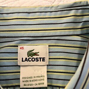 LACOSTE MEN'S SZ 45 (XL) LONG SLEEVE 100% COTTON STRIPED DRESS SHIRT